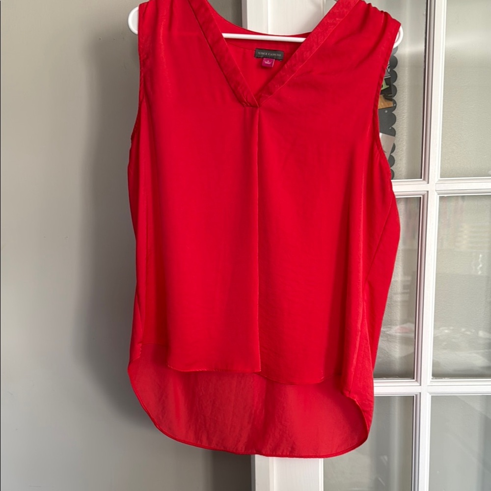 New York & Company Vibrant Red V-Neck Blouse
